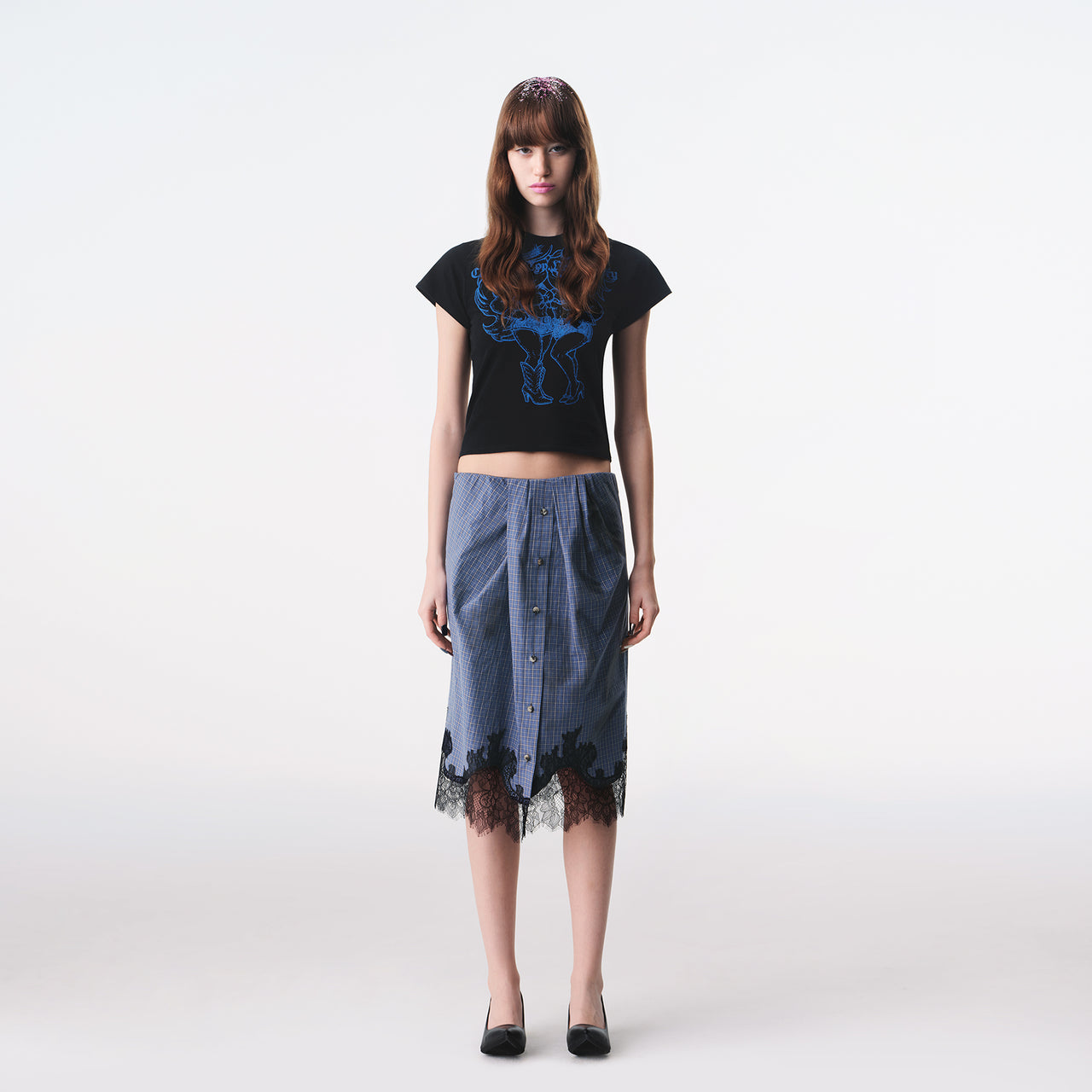 ブラック ウエスタン チェリー カウガール フィット Tシャツ