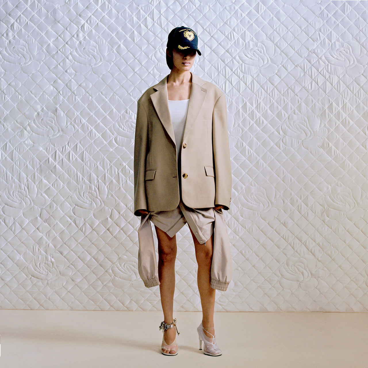 Light Khaki Paneled Sport Style Wide-shoulder Blazer