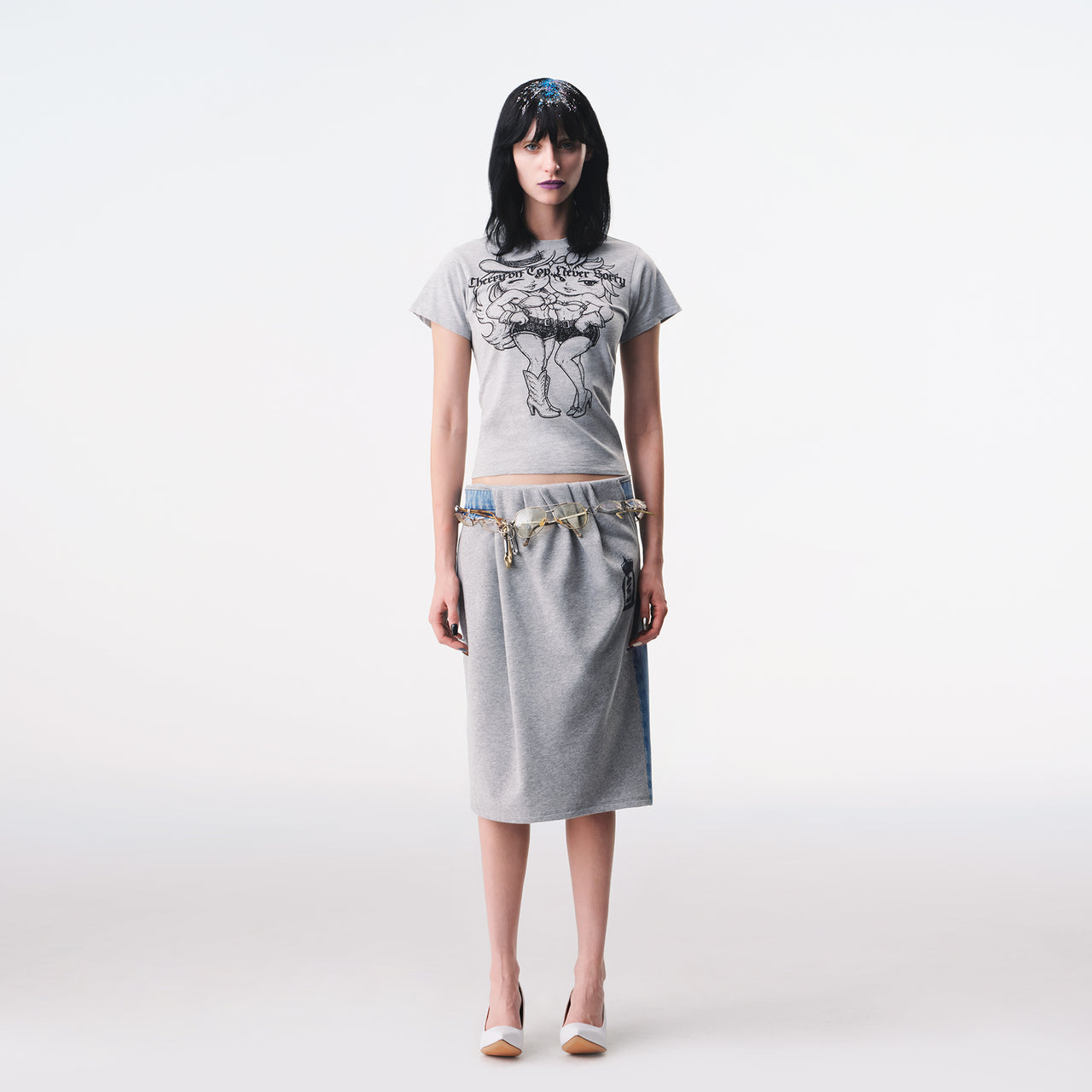 ヘザーグレー ウエスタンチェリー カウガール フィットTシャツ