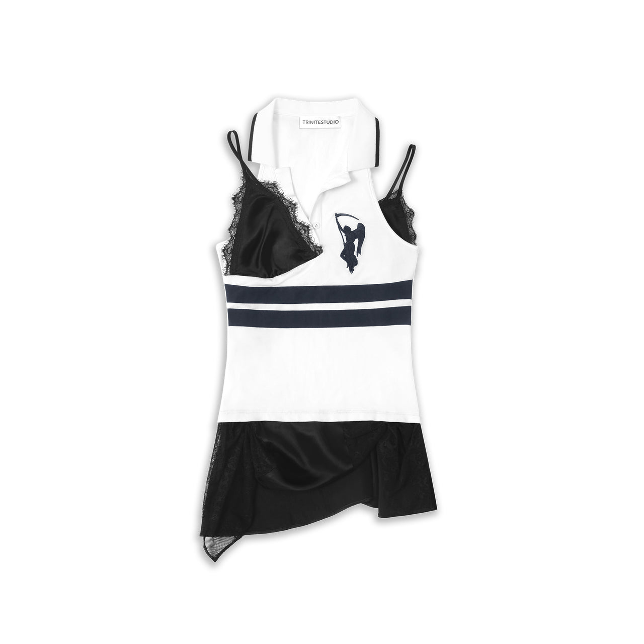 Black and White Strappy Deconstructed Polo Top