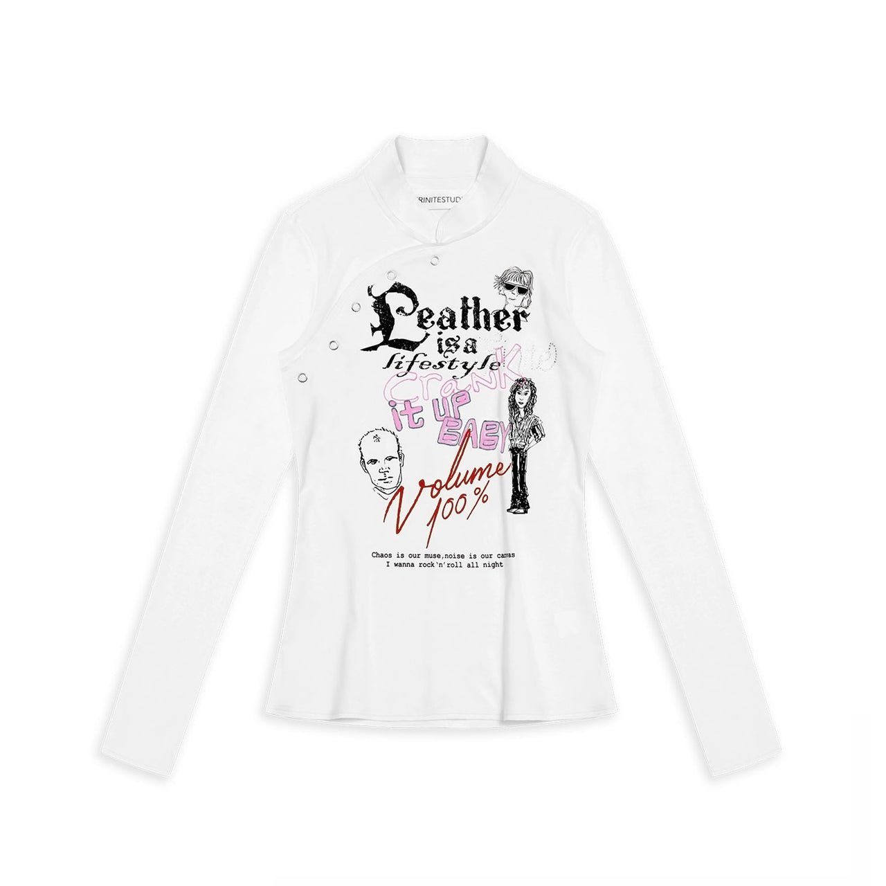 White Punk Printed Chinese Style Long Sleeve Top