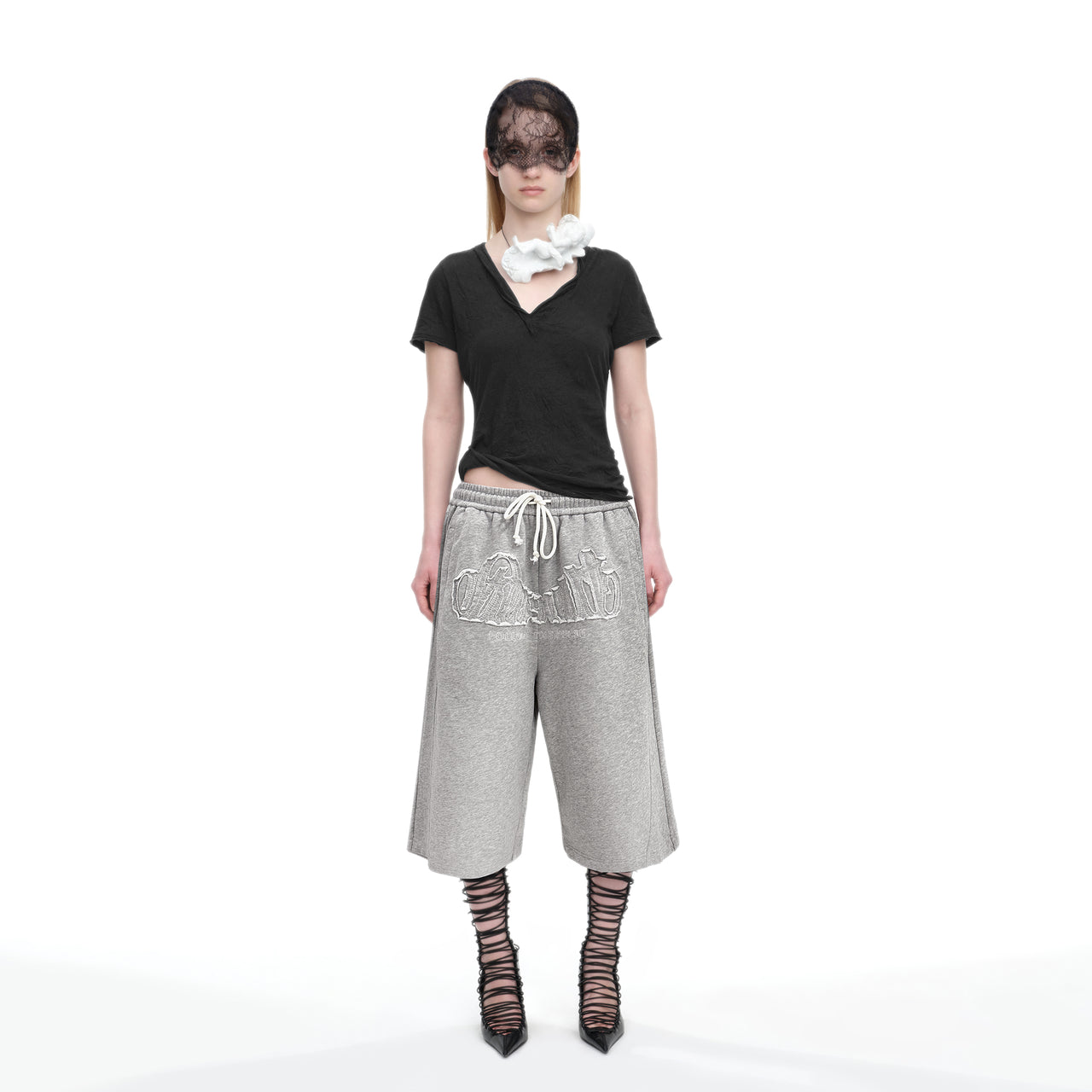 Mélange Embroidered Athletic Shorts
