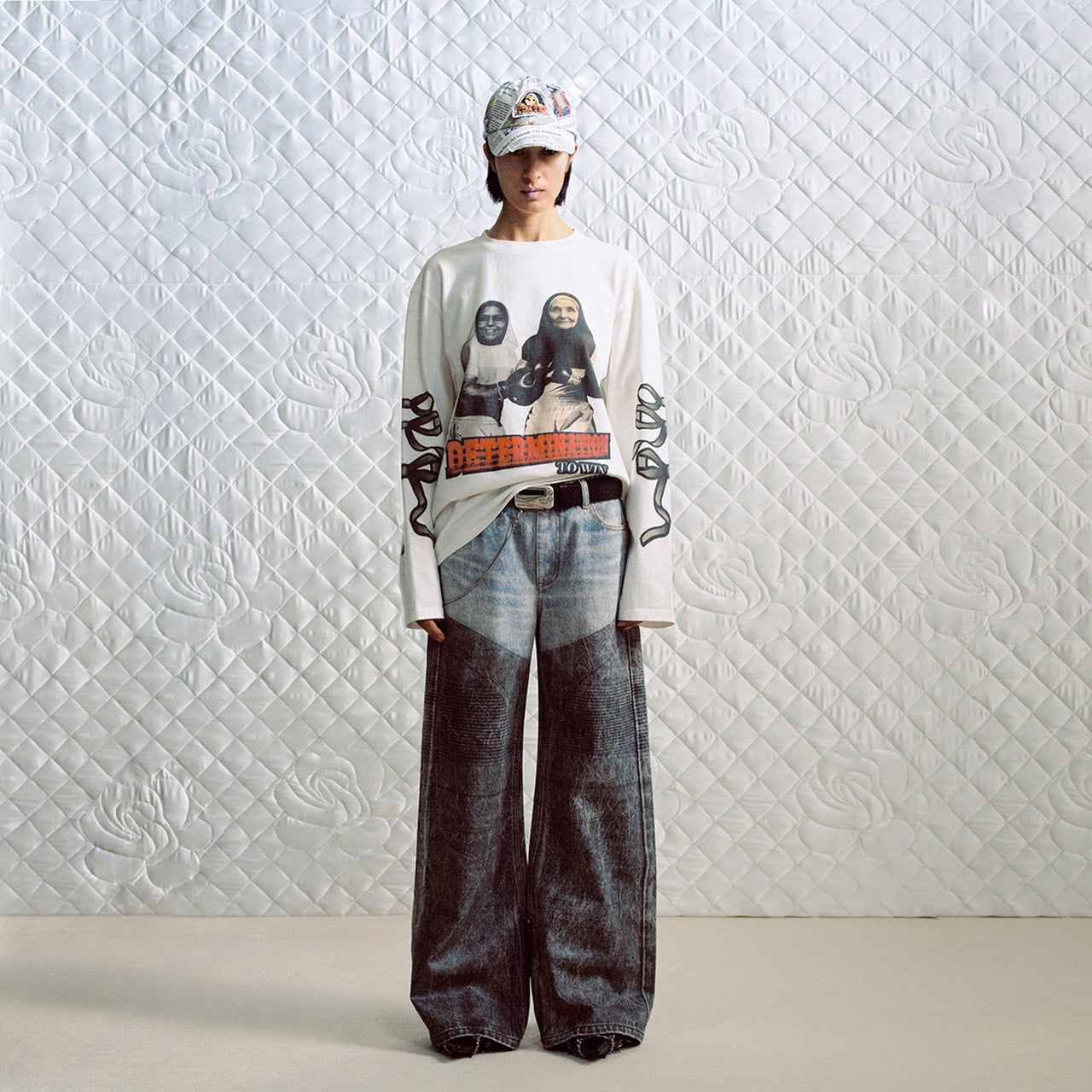 Bowknot&Nun Pattern Print Loose T-shirt