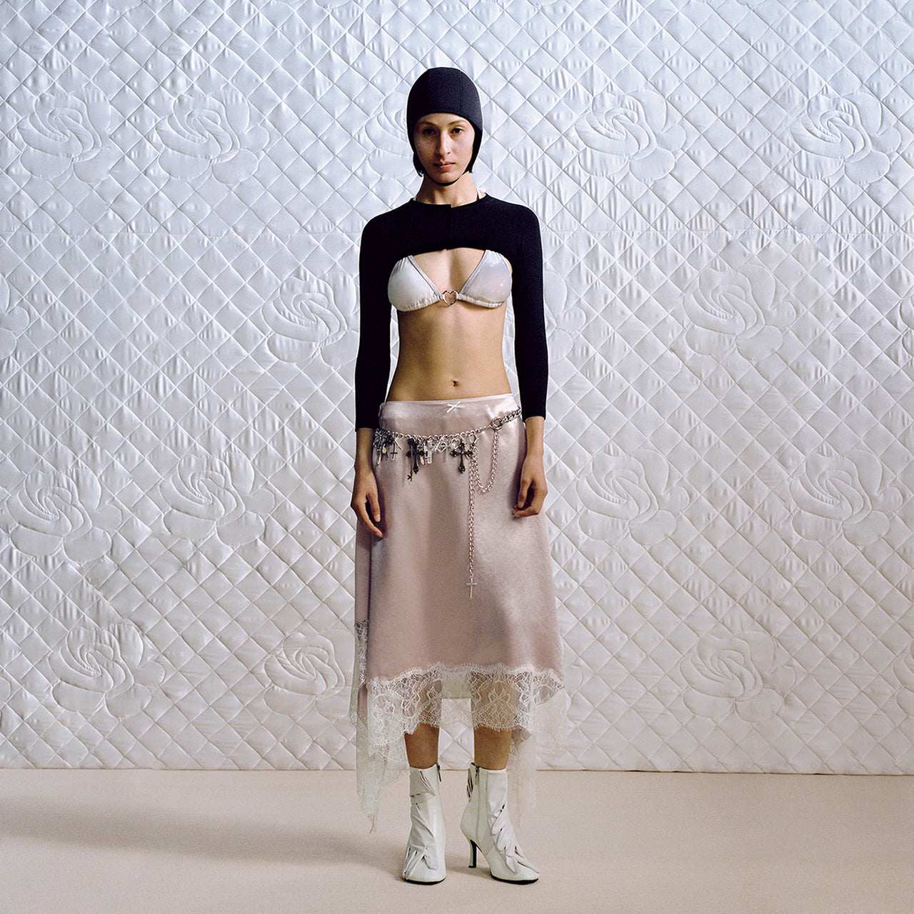 Pink&Polka Dot Paneled Lace Decorative Skirt