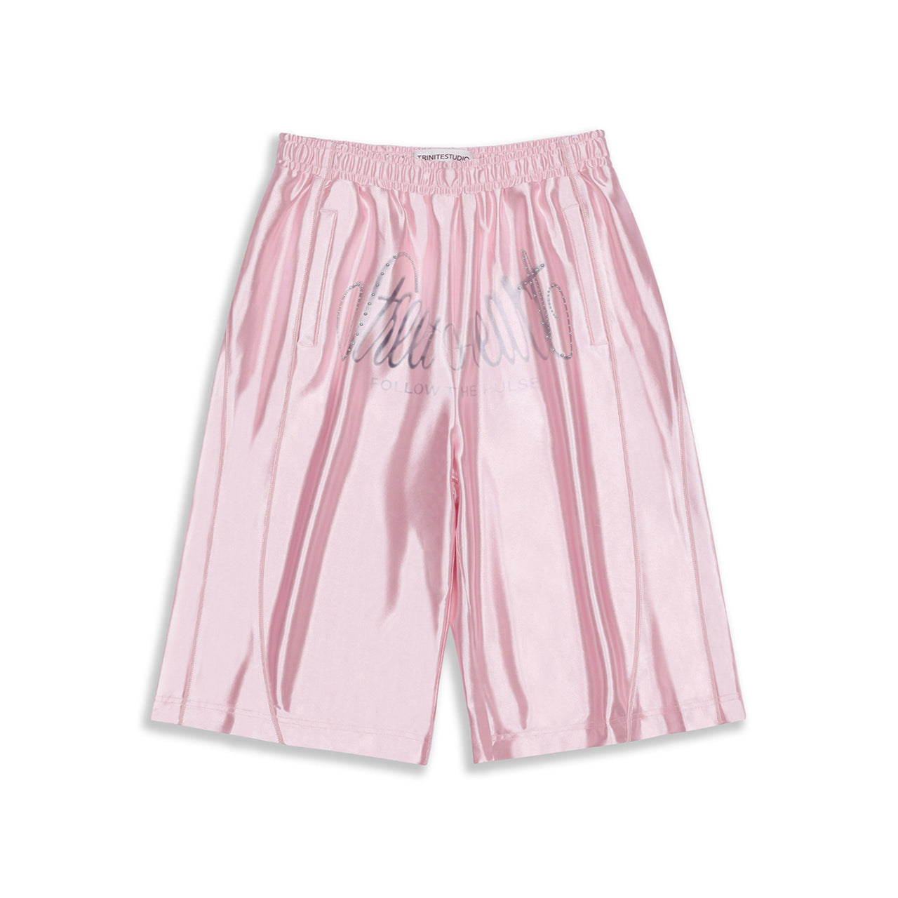 Pink Satin Metal Rivet Decorative Loose Sport Short