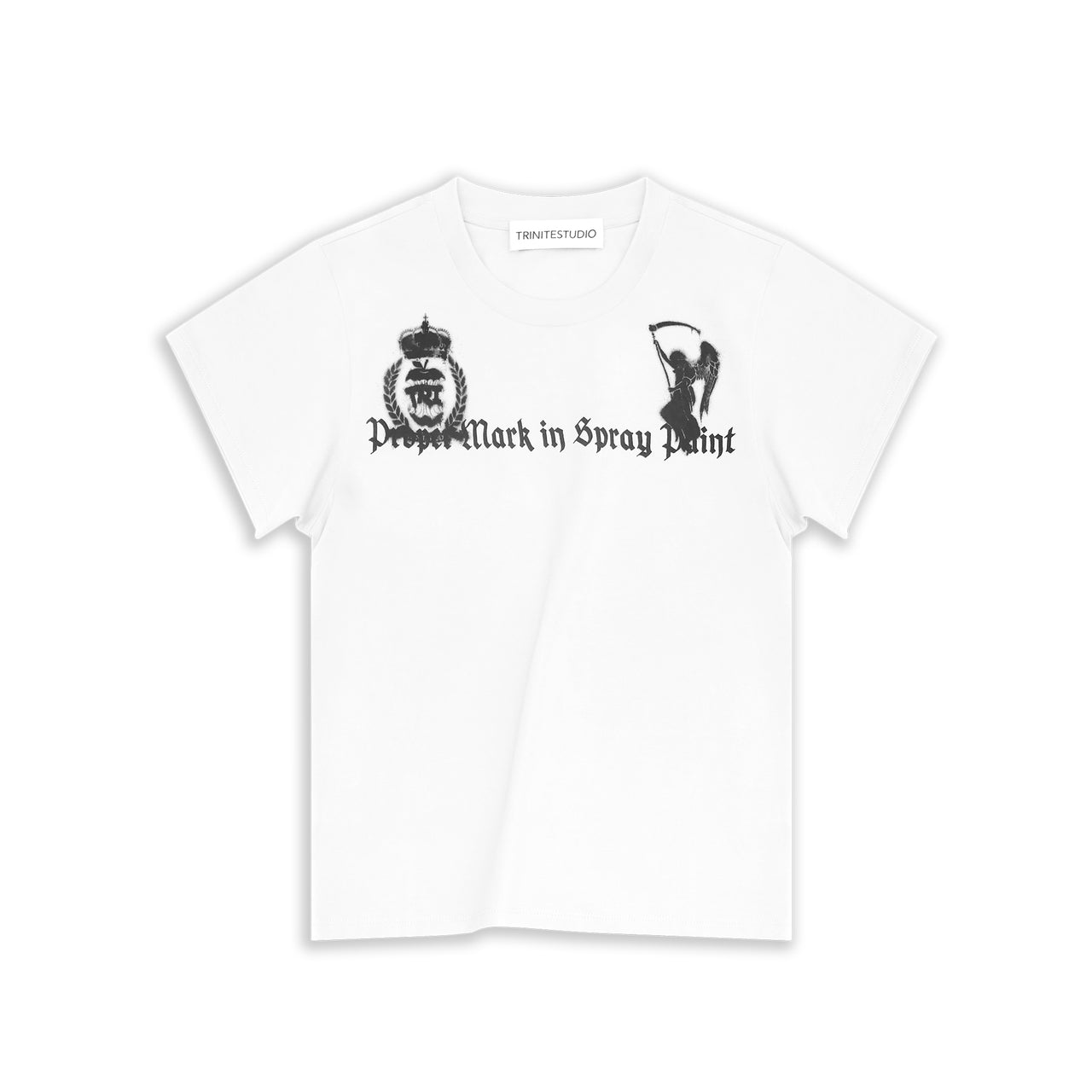 ホワイト エアブラシ スローガン フィットTシャツ
