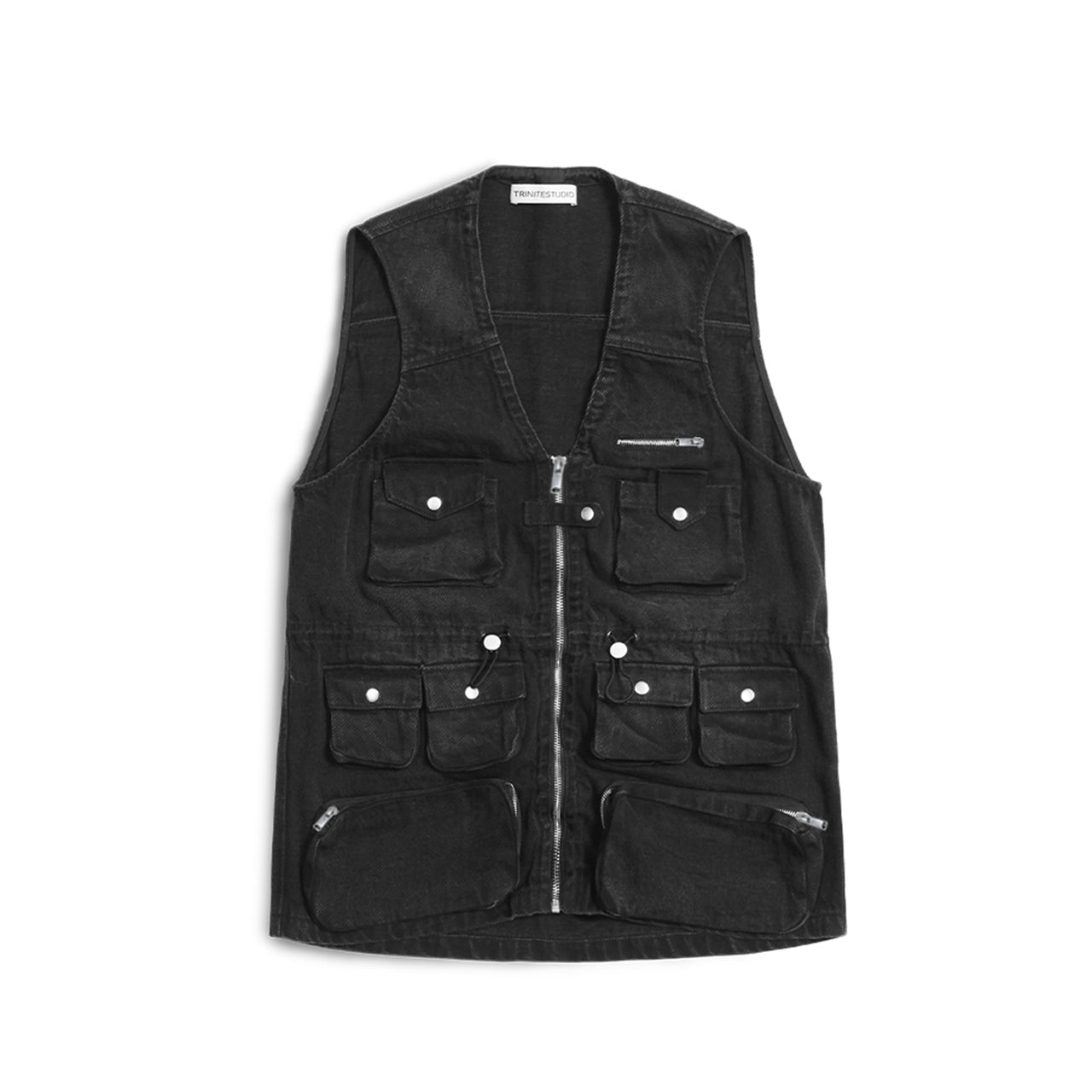 Black Denim Cargo Vest