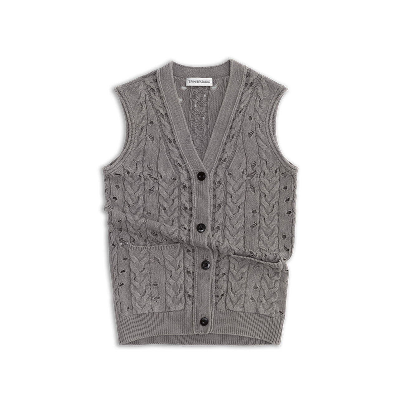 Grey Distressed Knitted Vest