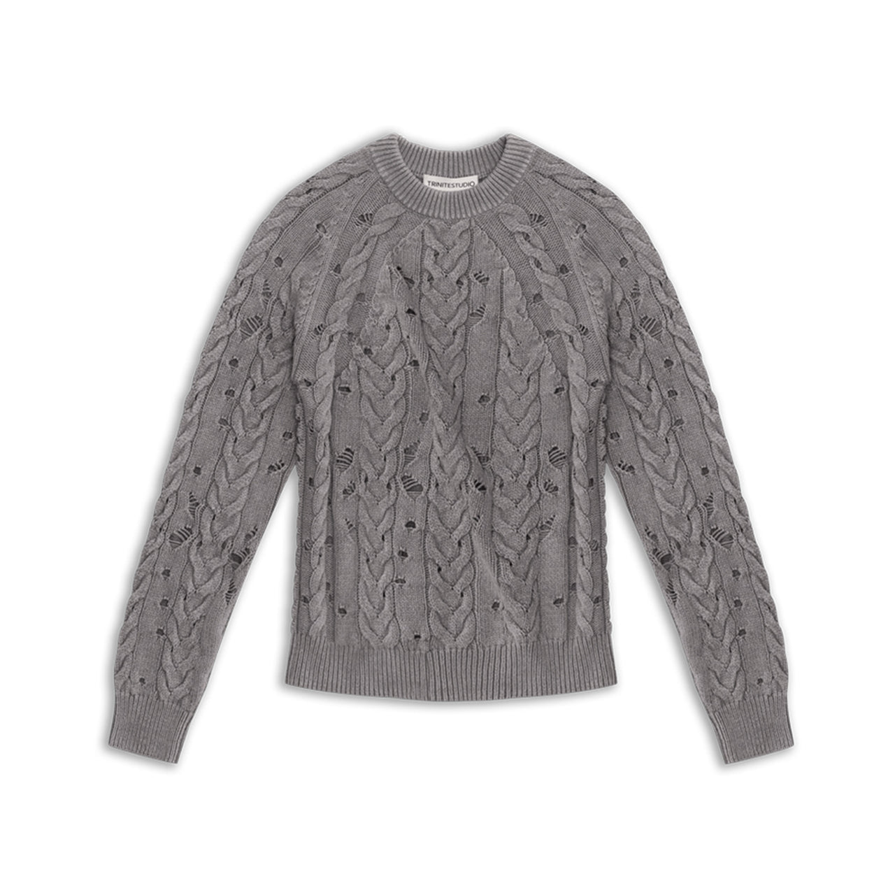 Grey Distressed Round Neck Sweater