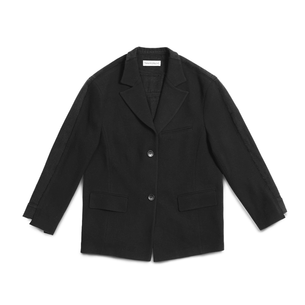 Black Paneled Wool & Denim Blazer