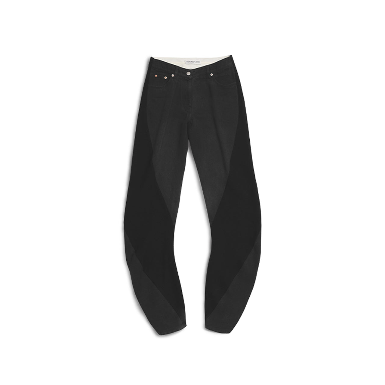 Black Paneled Wool&Denim Trousers