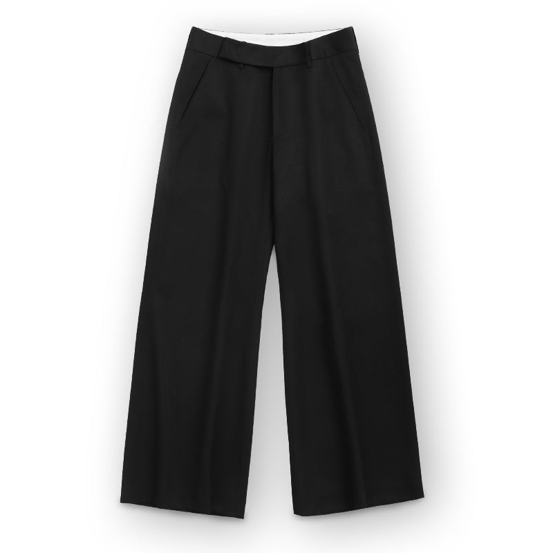 Black Wool Loose Flared Trousers