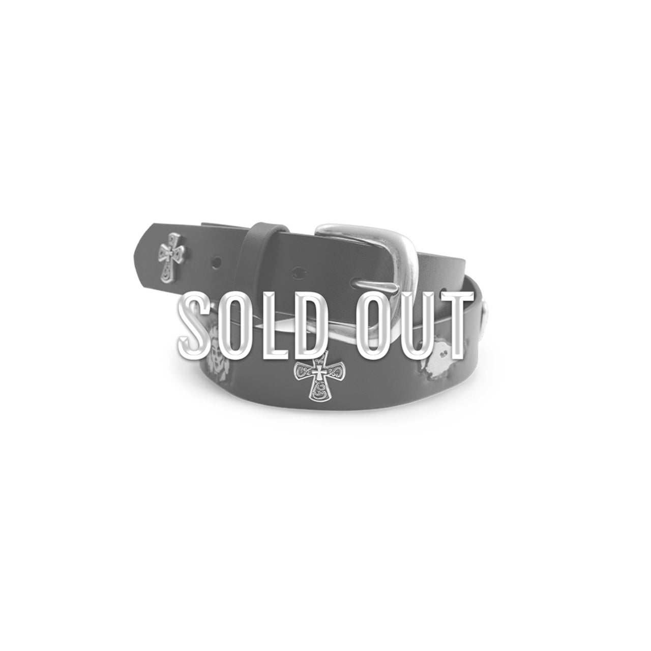 Black Embossed Portrait Leather Belt with Metal Studs