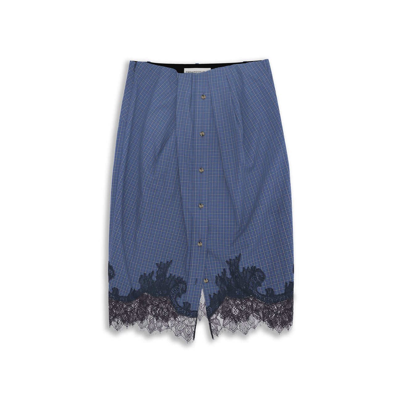 Blue Plaid Deconstructed Lace Skirt