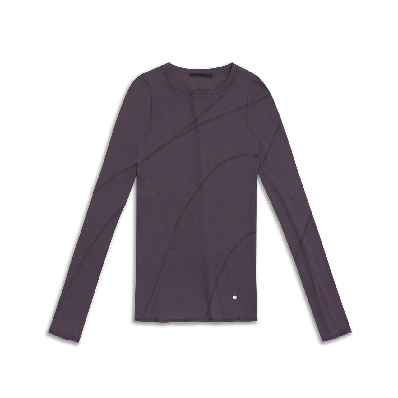 Crimson Purple Twisted Asymmetrical Raw-Edge Long Sleeve Top