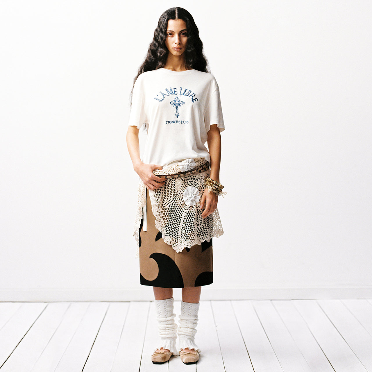 White Cross Embroidery Distressed Loose T-Shirt