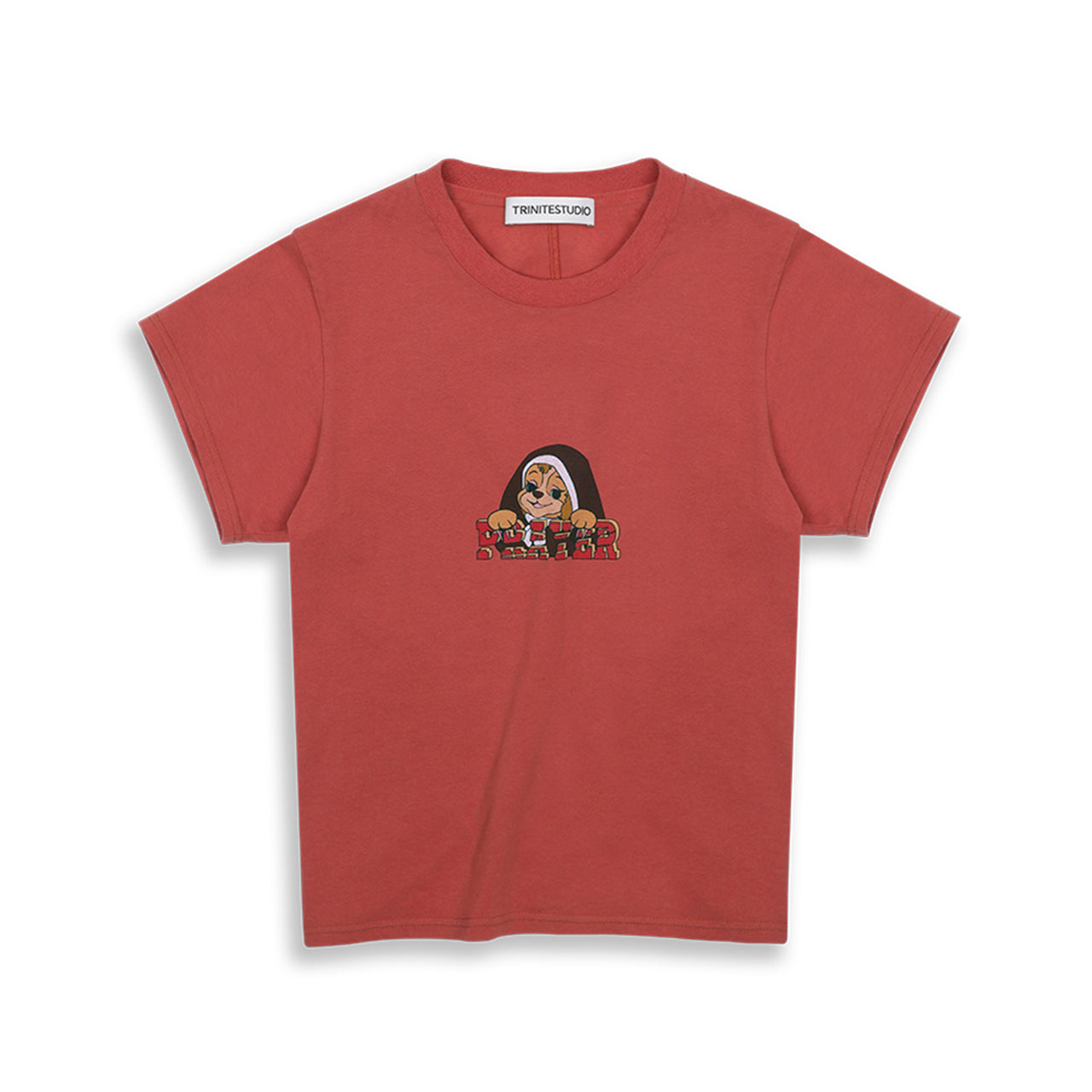 Red Vintage Dog Pattern Round Neck T-shirt