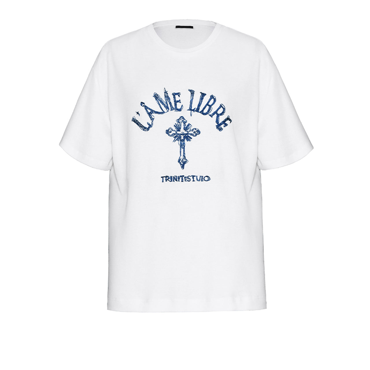 White Cross Embroidery Distressed Loose T-Shirt