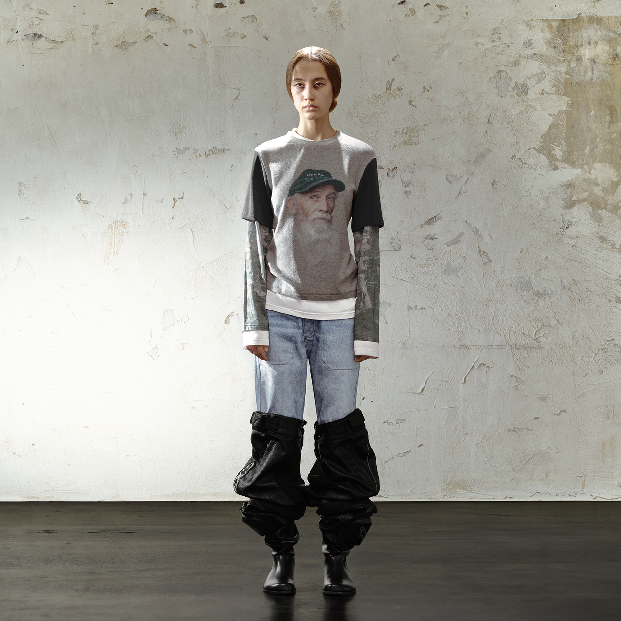 Vintage Pattern Printing Double Layer Long-sleeve T-shirt