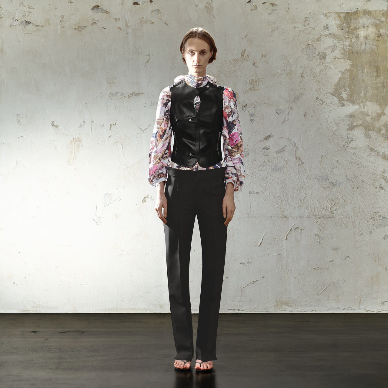 Black Satin Wool Deconstructed Trousers