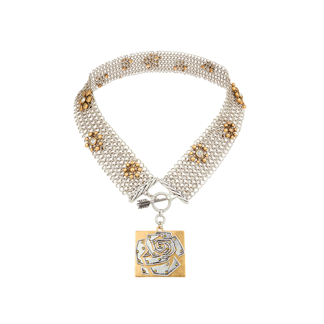 Vintage Silver Flower Diamond Rose Choker