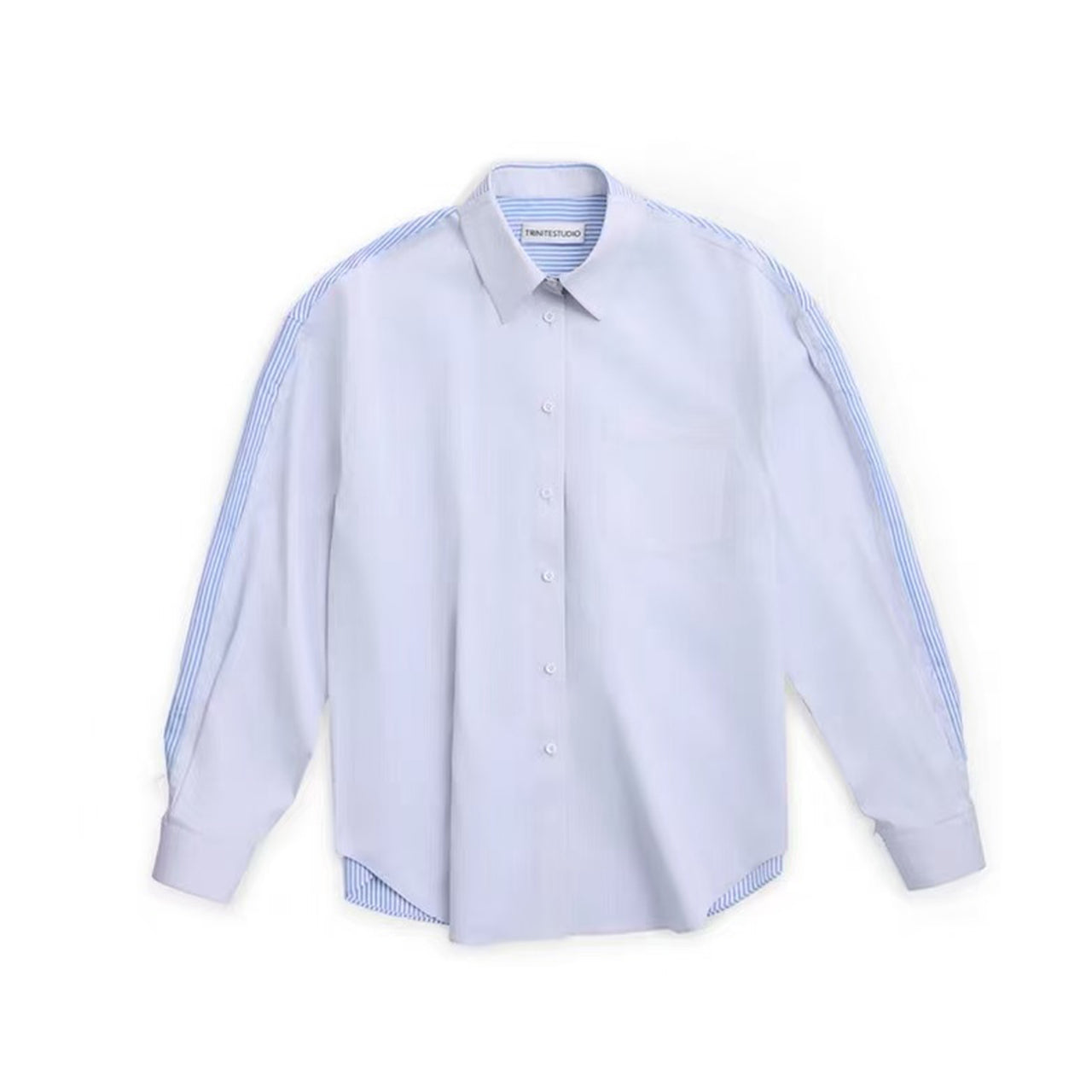 Light Blue Patchwork Striped Oversized Shirt