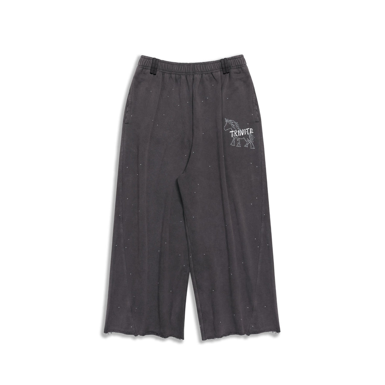Dark Grey Metal Rivet&Printing Decorative Loose Nine-point Sport Pants