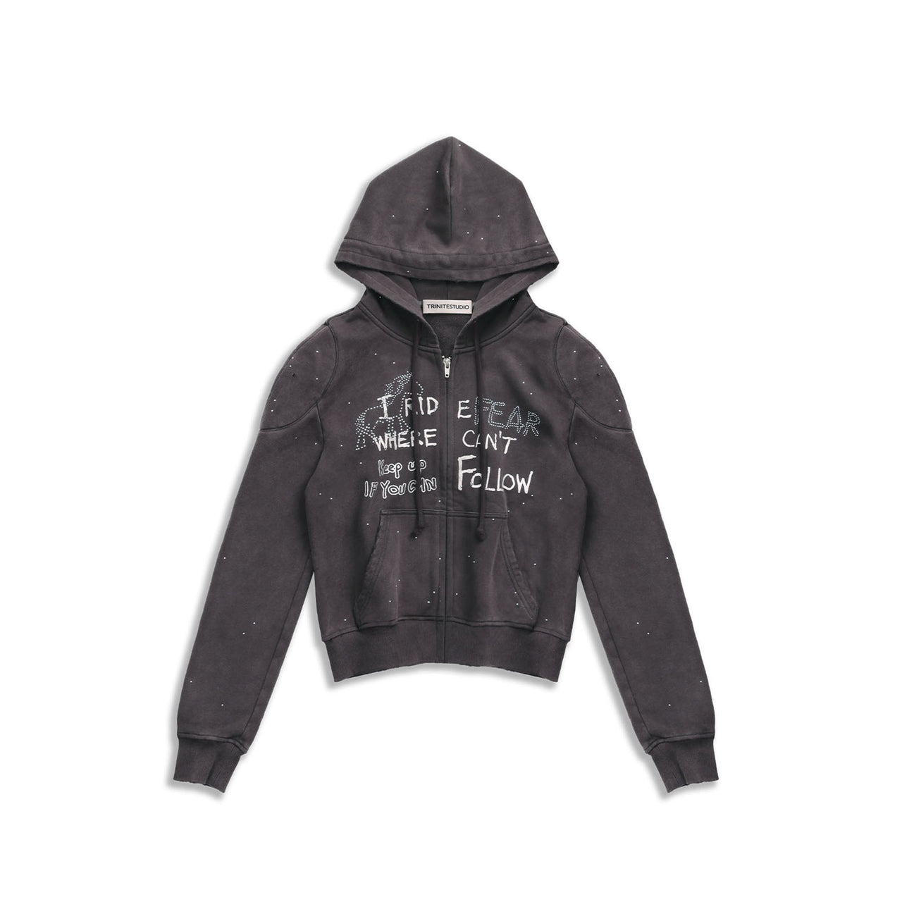 Dark Grey Metal Rivet&Printing Decorative Zip Hoodie