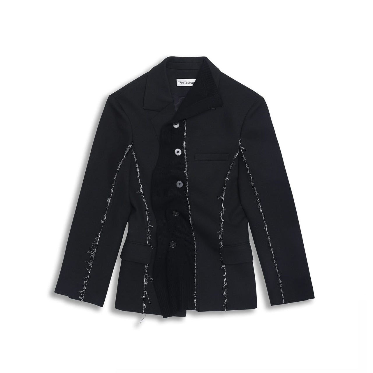 Knit Raw-edge Panel Asymmetric Suit Jacket