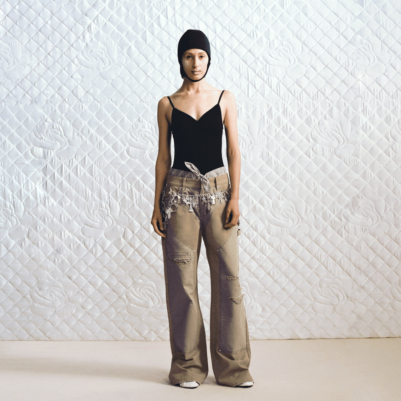 Khaki Heart Paneled Cargo Jeans