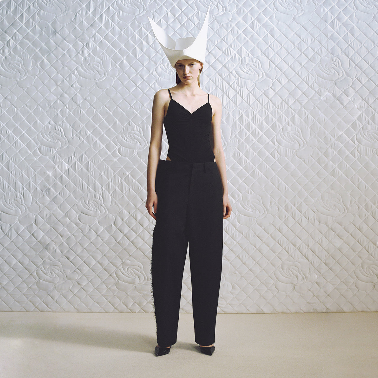 Black Raw Edge Structured Trousers